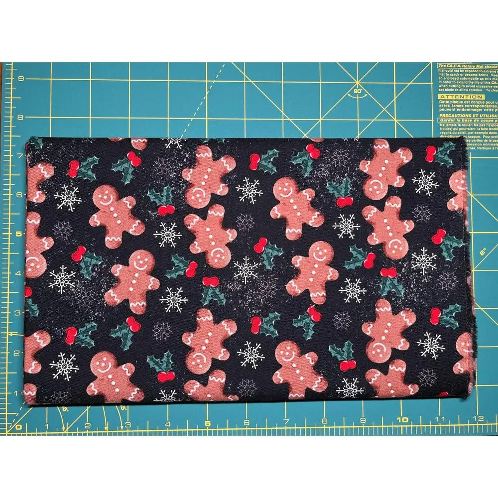 Gingerbread Men on Black Christmas Cotton Fabric 5/6 yd. | Destash